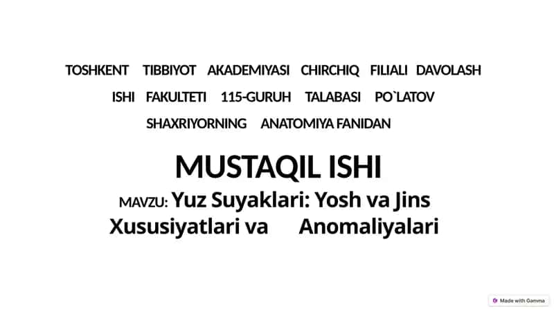 Yuz Suyaklari: Yosh va Jins Xususiyatlari va Anomaliyalari