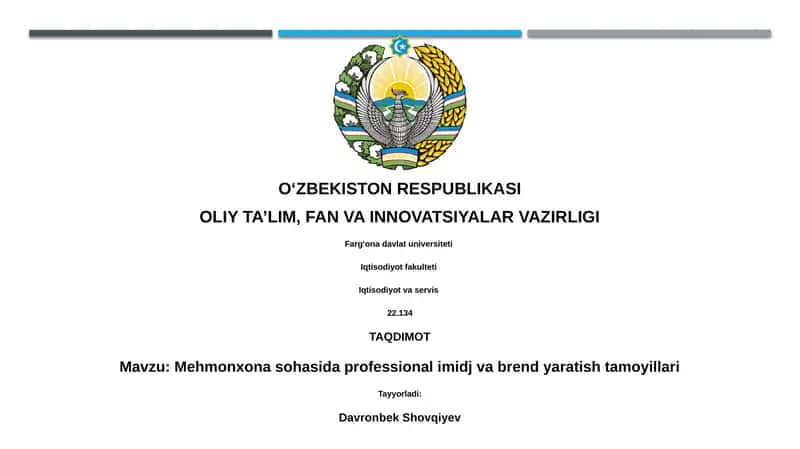 Mehmonxona sohasida professional imidj va brend yaratish tamoyillari