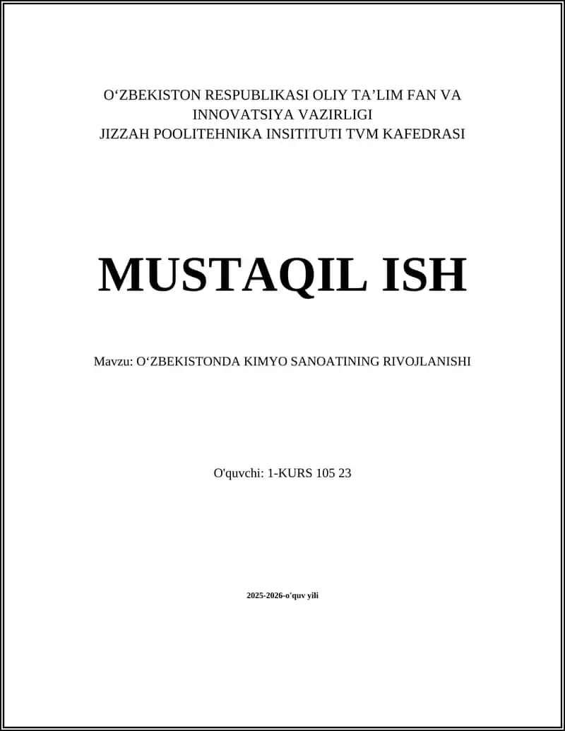 Oʻzbekistonda Kimyo Sanoating Rivojlanishi