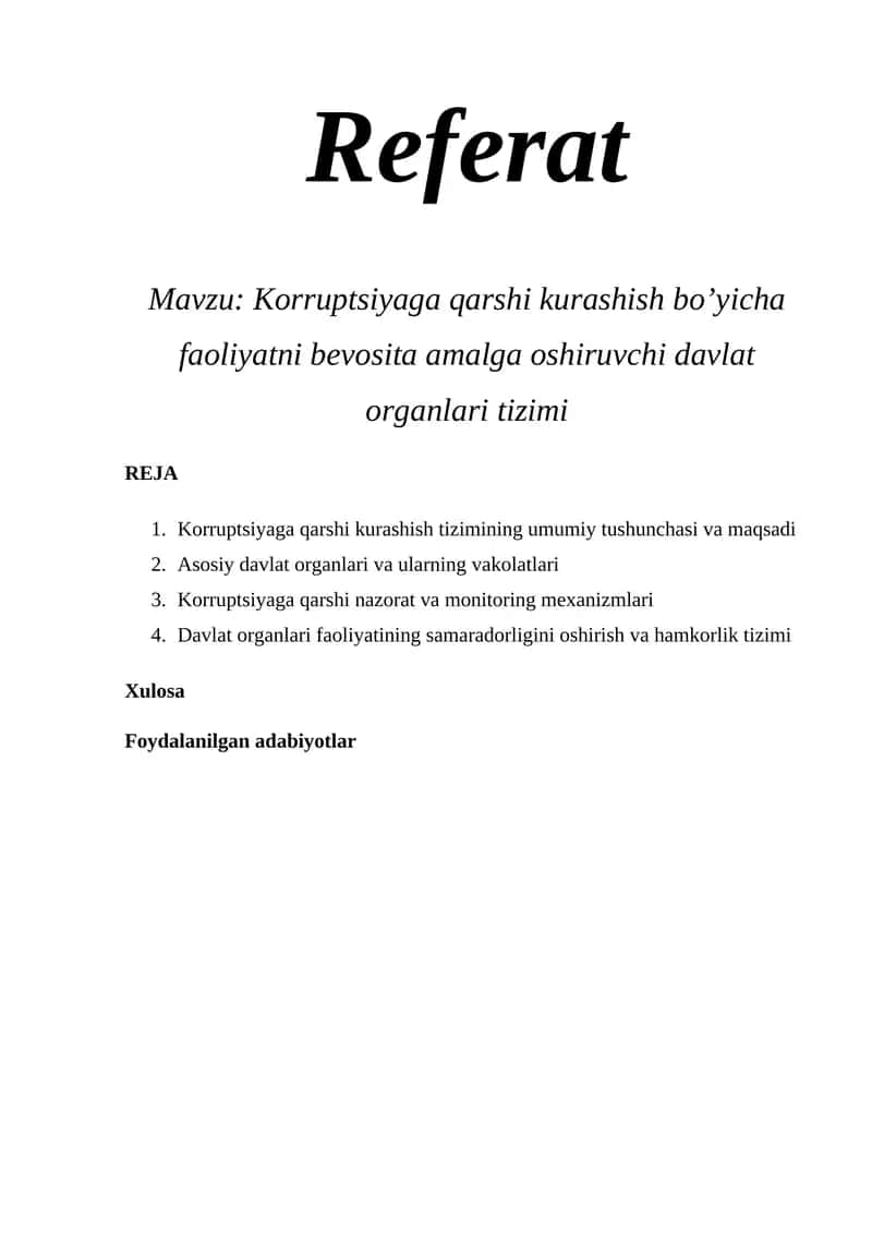 Korruptsiyaga qarshi kurashish bo’yicha faoliyatni bevosita amalga oshiruvchi davlat organlari tizimi
