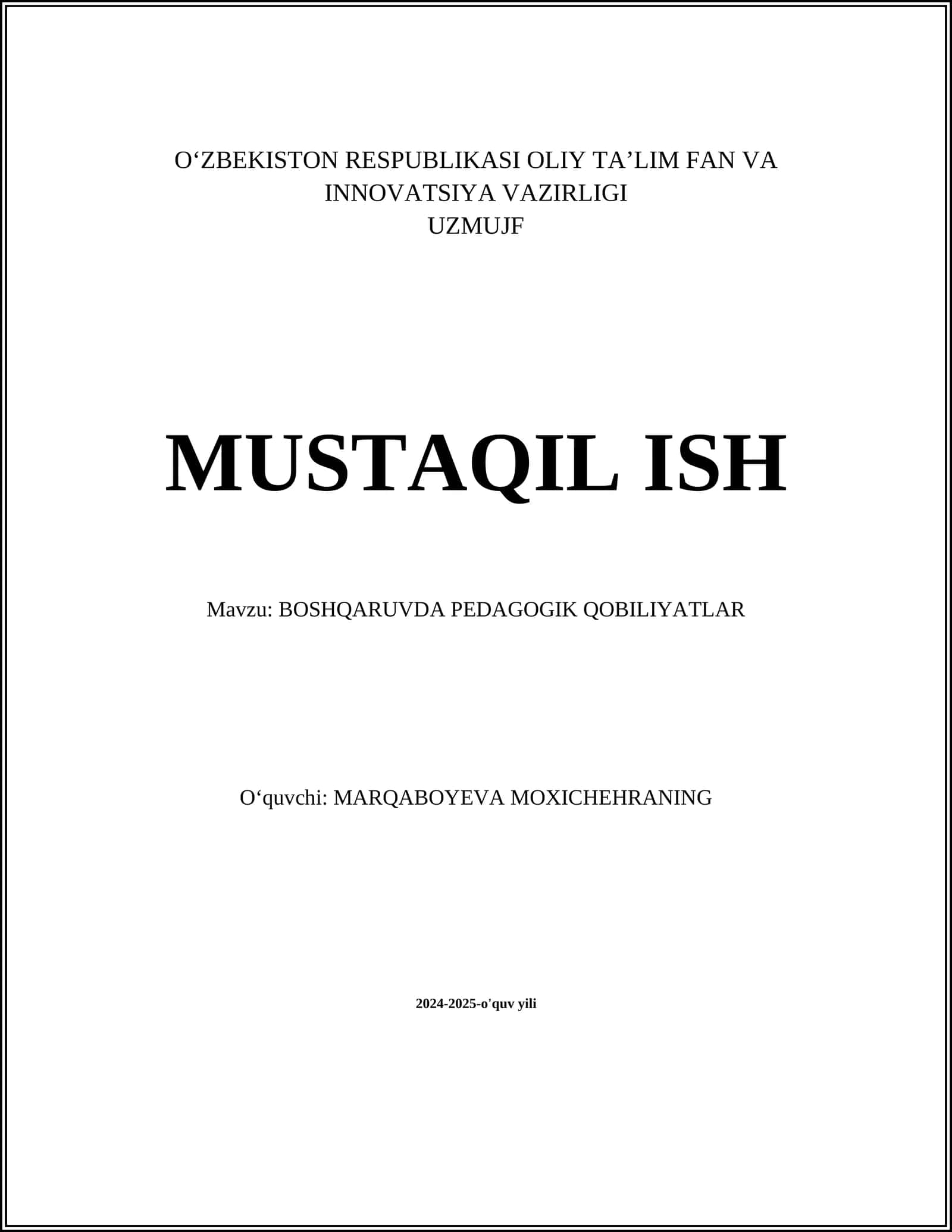 BOSHQARUVDA PEDAGOGIK QOBILIYATLAR