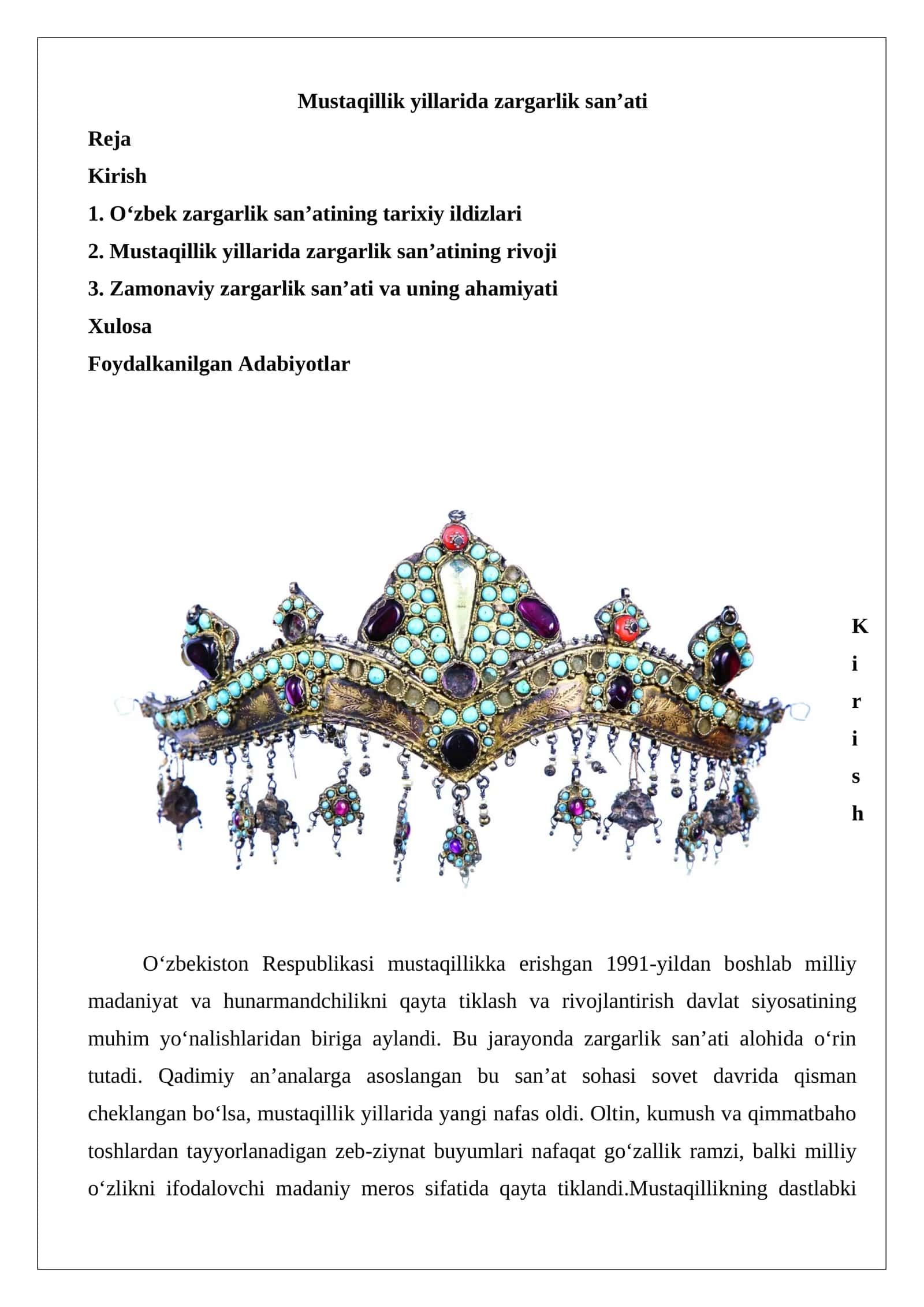 Mustaqillik yillarida zargarlik san’ati