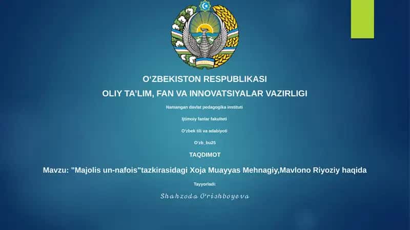Majolis un-nafois tazkirasidagi Xoja Muayyas Mehnagiy va Mavlono Riyoziy