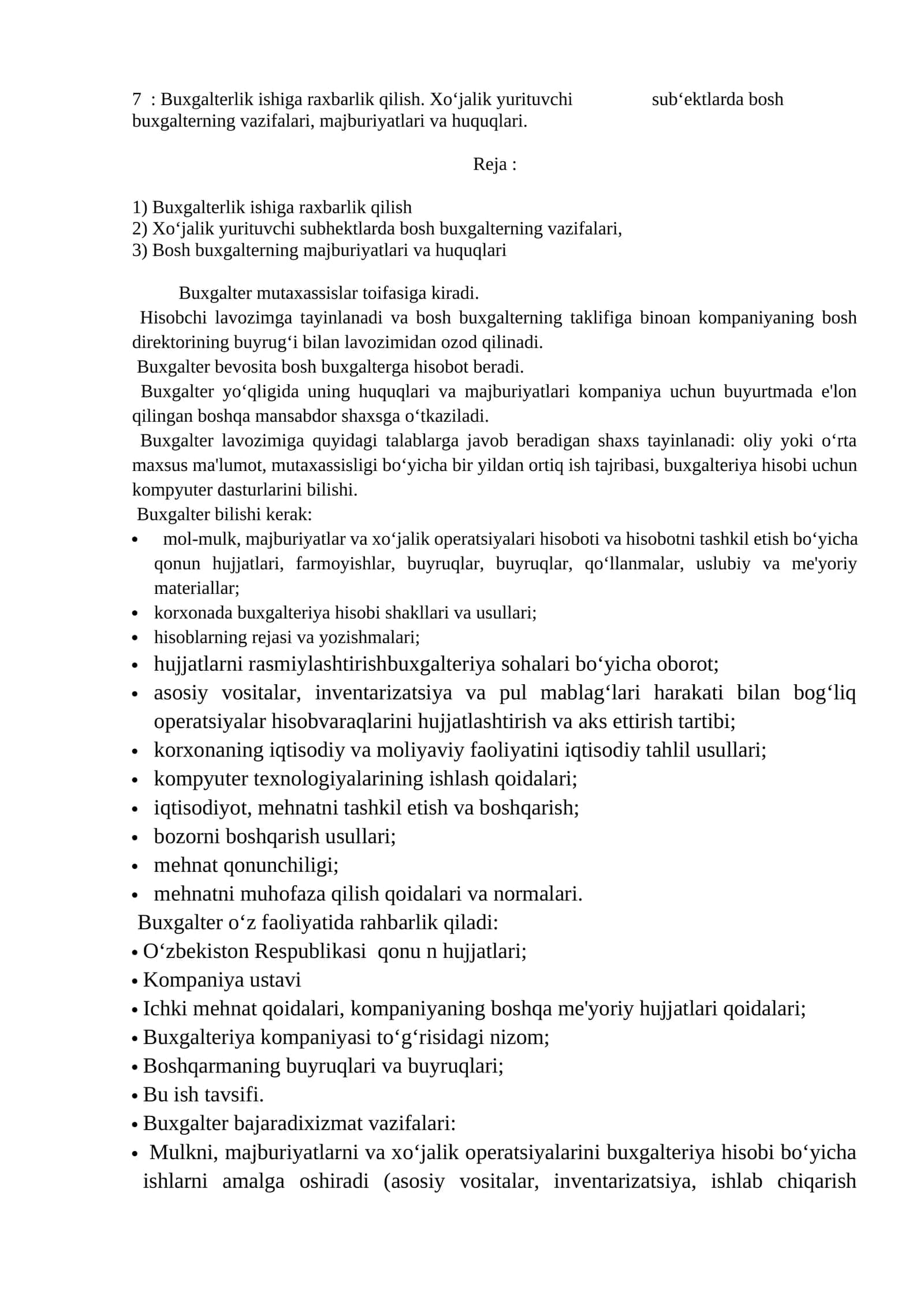 Buxgalterlik ishiga raxbarlik qilish