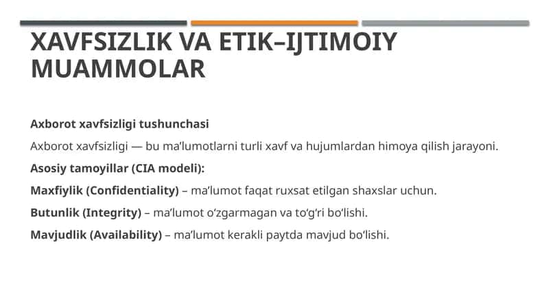 XAVFSIZLIK VA ETIK–IJTIMOIY MUAMMOLAR