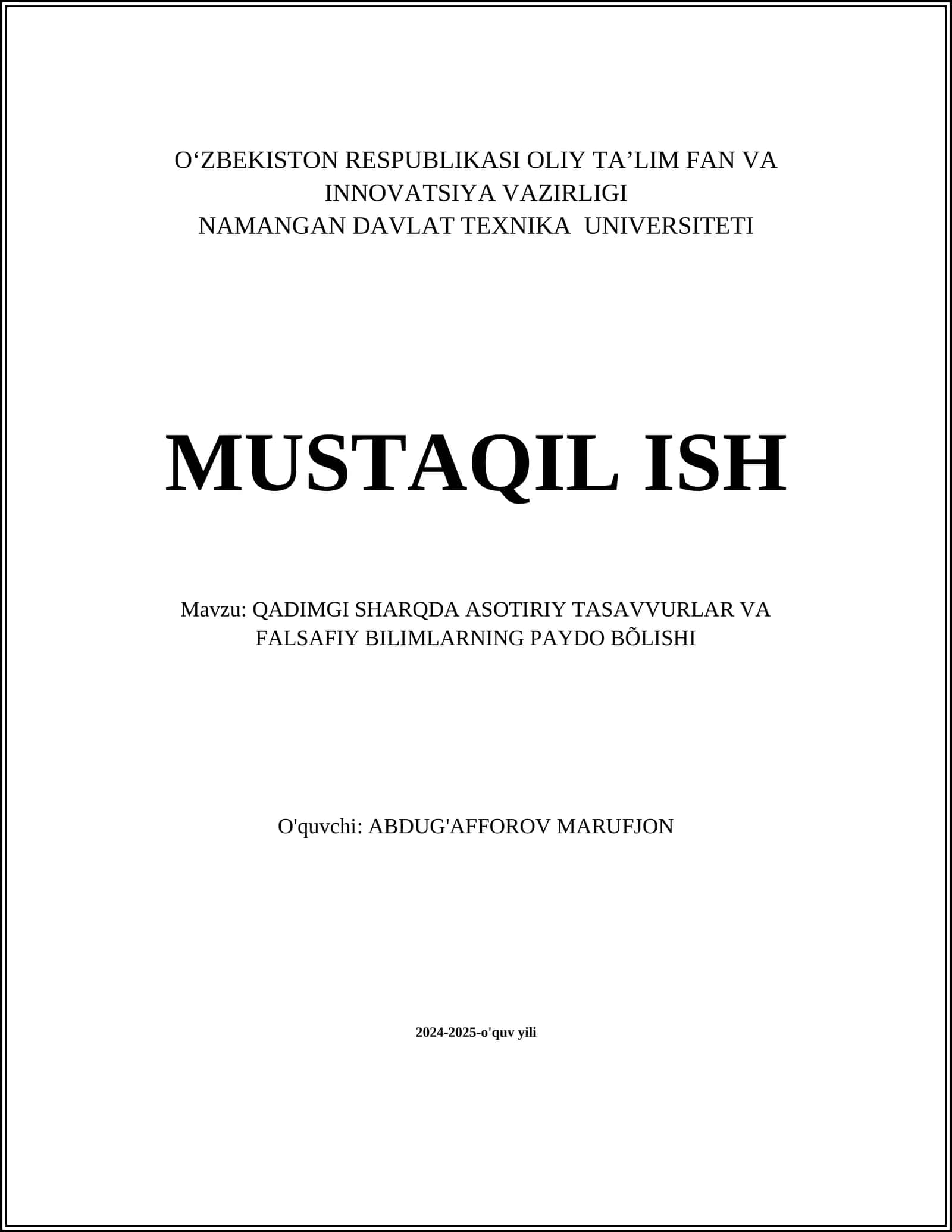 QADIMGI SHARQDA ASOTIRIY TASAVVURLAR VA FALSAFIY BILIMLARNING PAYDO BÕLISHI