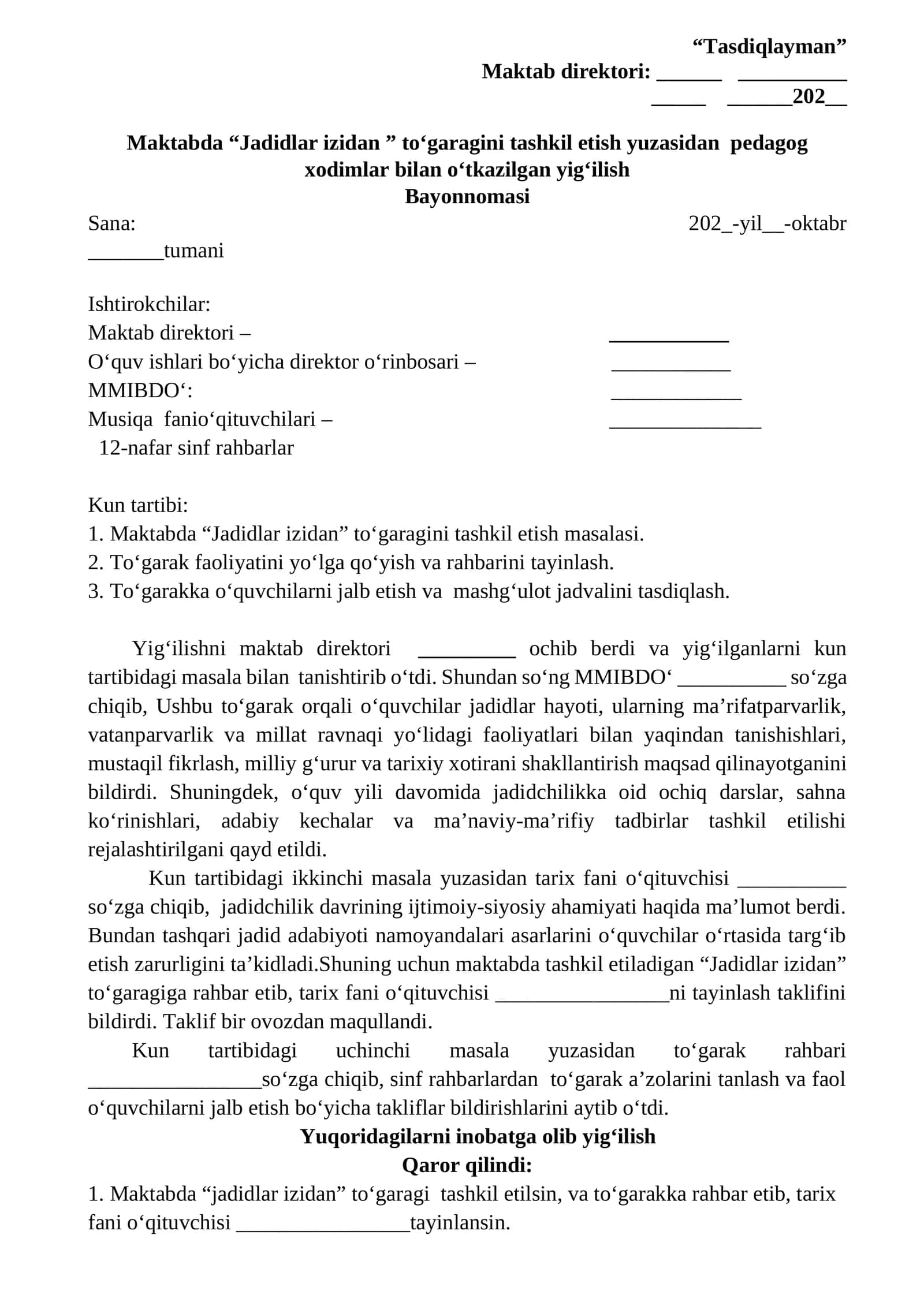 Jadidlar izidan to'garak hujjatlari