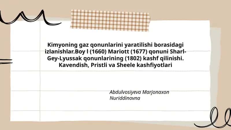 Kimyoning gaz qonunlarini yaratilishi borasidagi izlanishlar