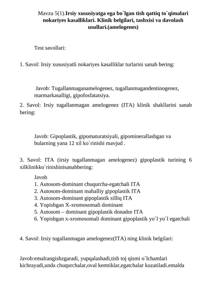 Irsiy tugallanmagan amelogenez (ITA)