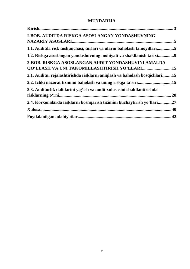 Auditda riskga asoslangan yondashuv mohiyati