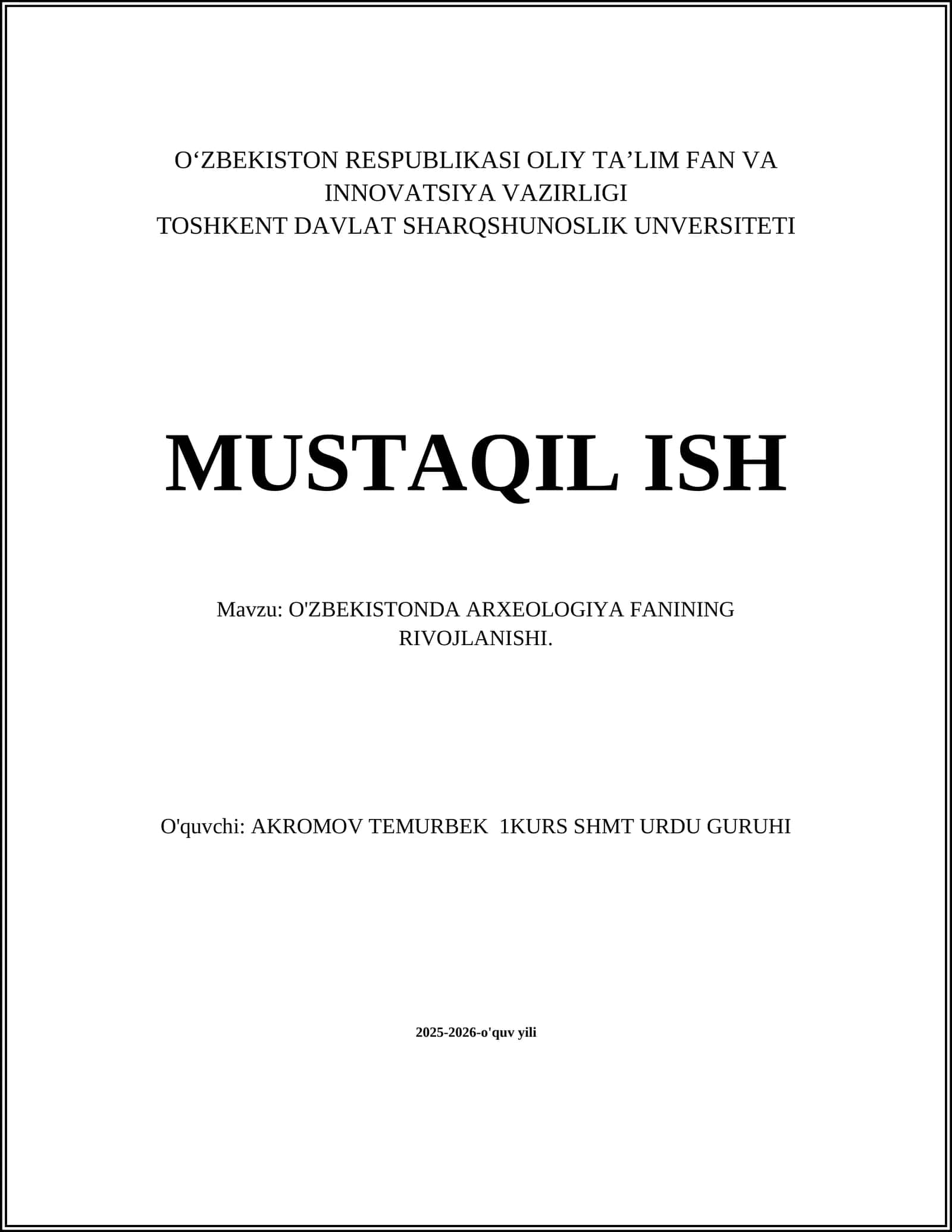O'ZBEKISTONDA ARXEOLOGIYA FANINING RIVOJLANISHI