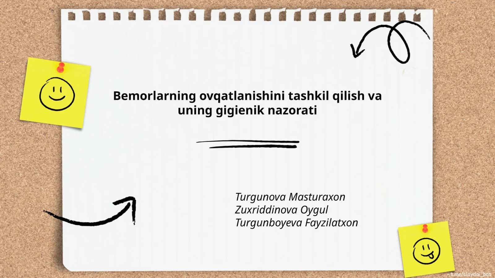 Bemorlarning ovqatlanishini tashkil qilish va uning gigienik nazorati