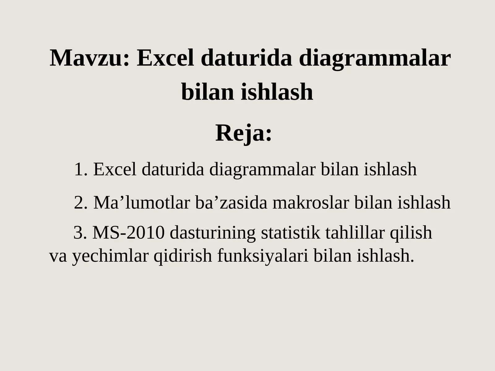 Excel daturida diagrammalar bilan ishlash