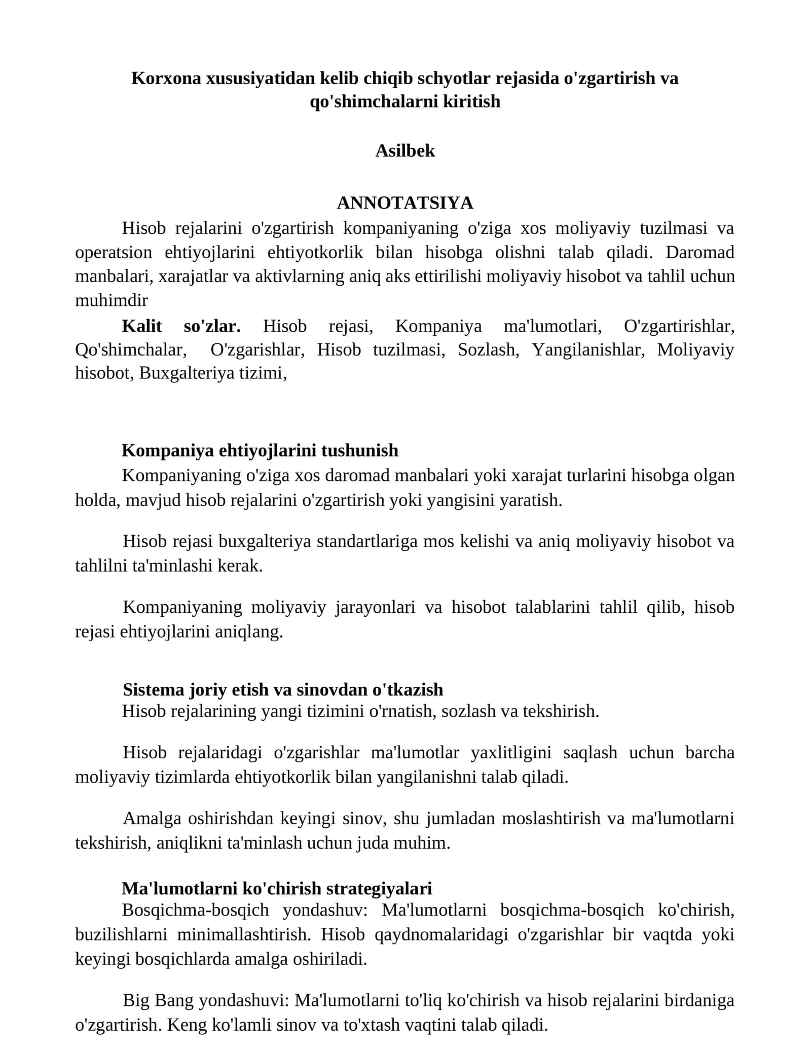 Hisob rejalarini o'zgartirish kompaniyalari