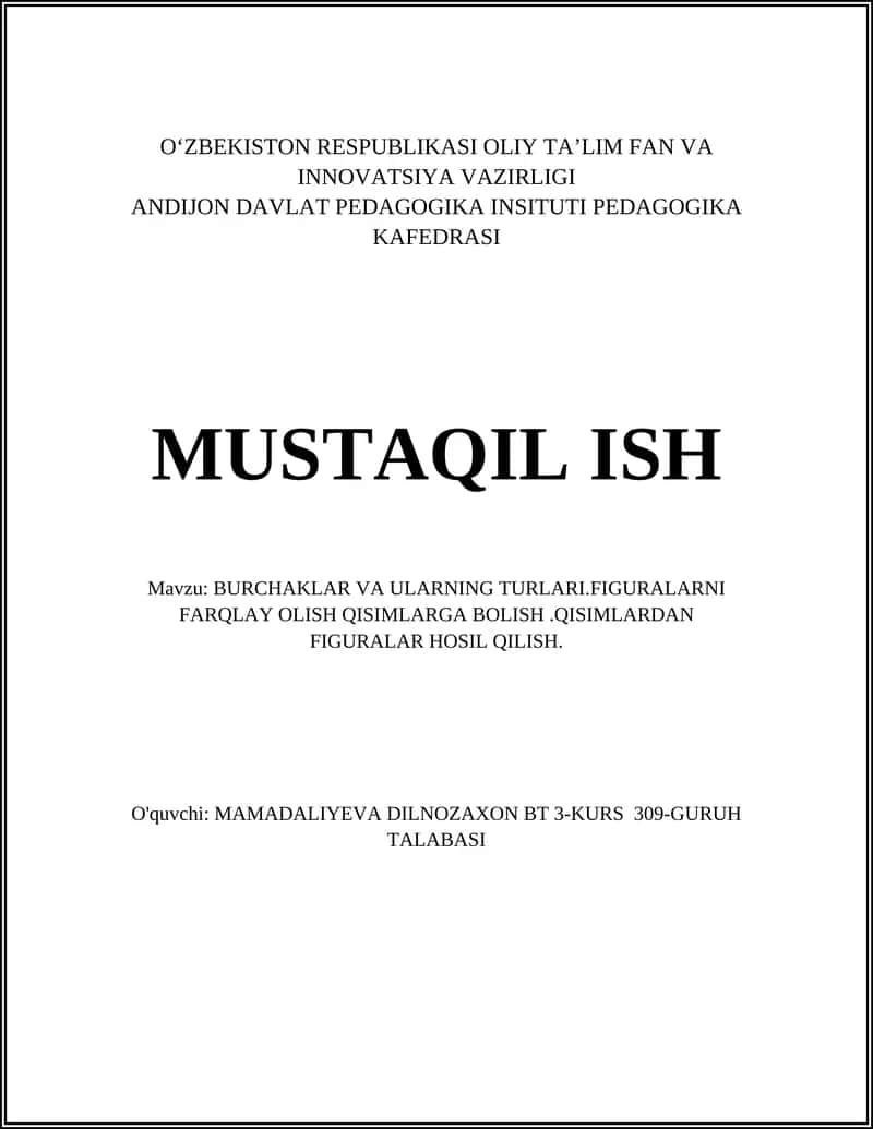 BURCHAKLAR VA ULARNING TURLARI.FIGURALARNI FARQLAY OLISH QISIMLARGA BOLISH.QISIMLARDAN FIGURALAR HOSIL QILISH