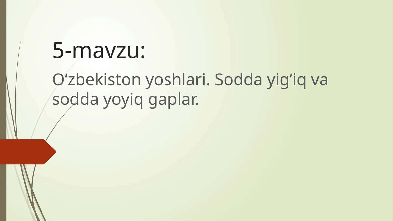O‘zbekistonyoshlari.Soddayig’iqvasoddayoyiq gaplar