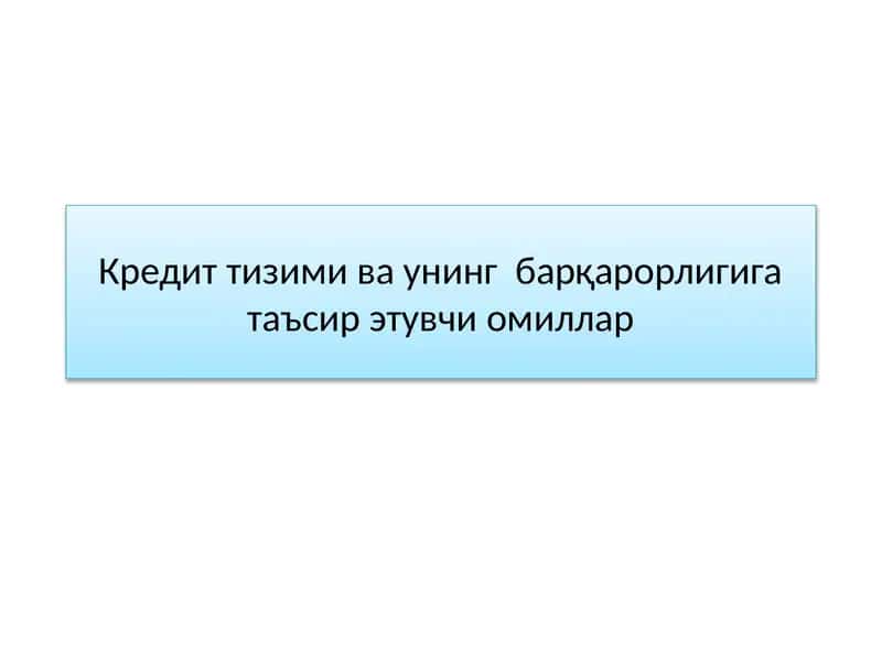 Кредит тизими ва унинг барқарорлигига таъсир этувчи омиллар