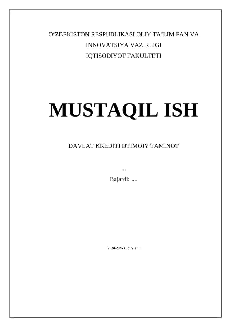 Davlat kreditlarining ijtimoiy yordamdagi asosiy konseptlari