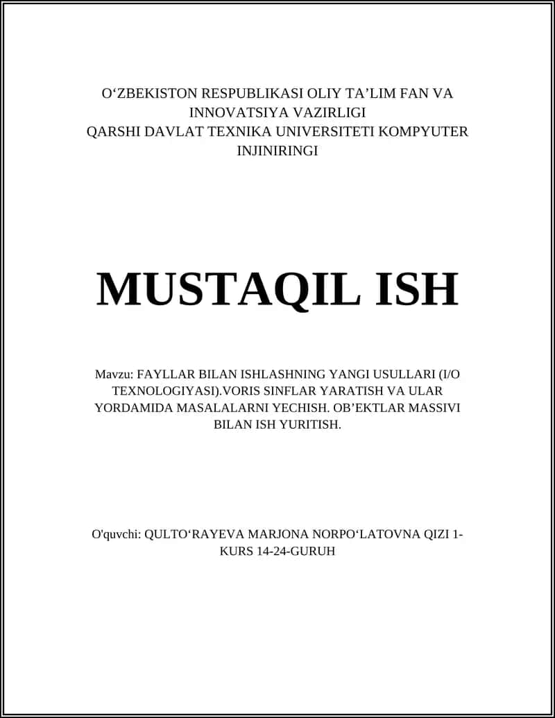 FAYLLAR BILAN ISHLASHNING YANGI USULLARI (I/O TEXNOLOGIYASI)