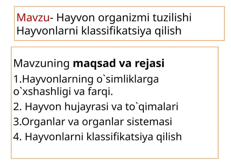 Hayvon organizmi tuzilishi Hayvonlarni klassifikatsiya qilish