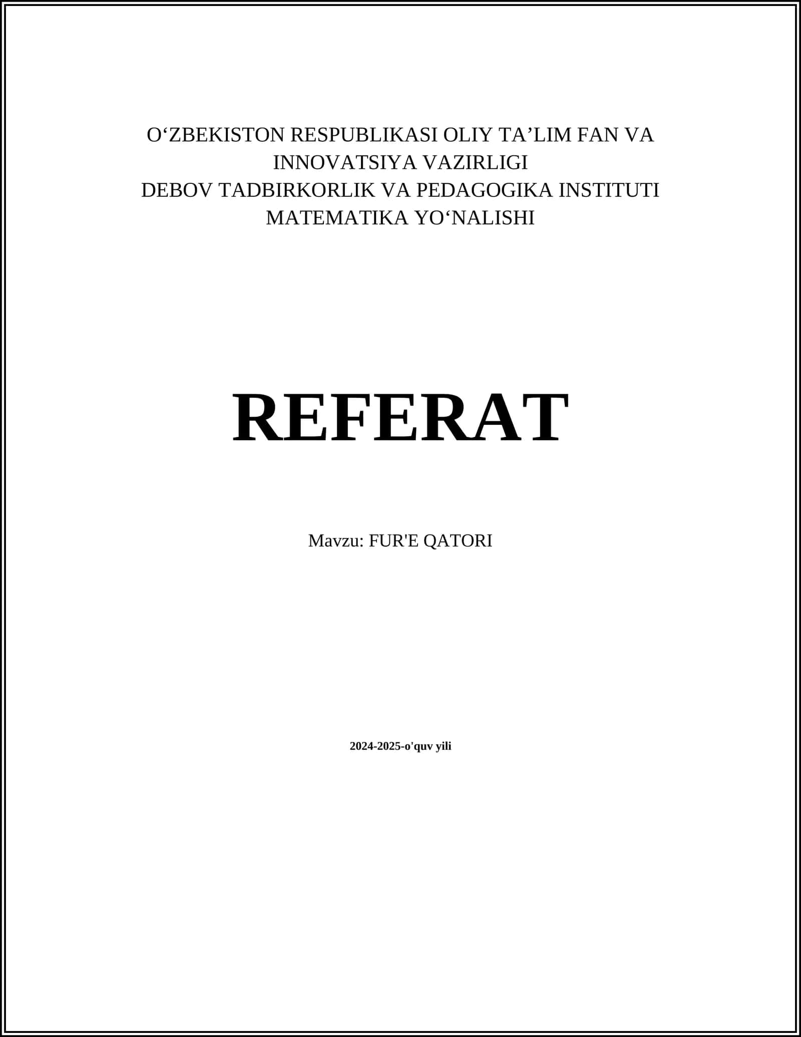 Fur'e qatori referat