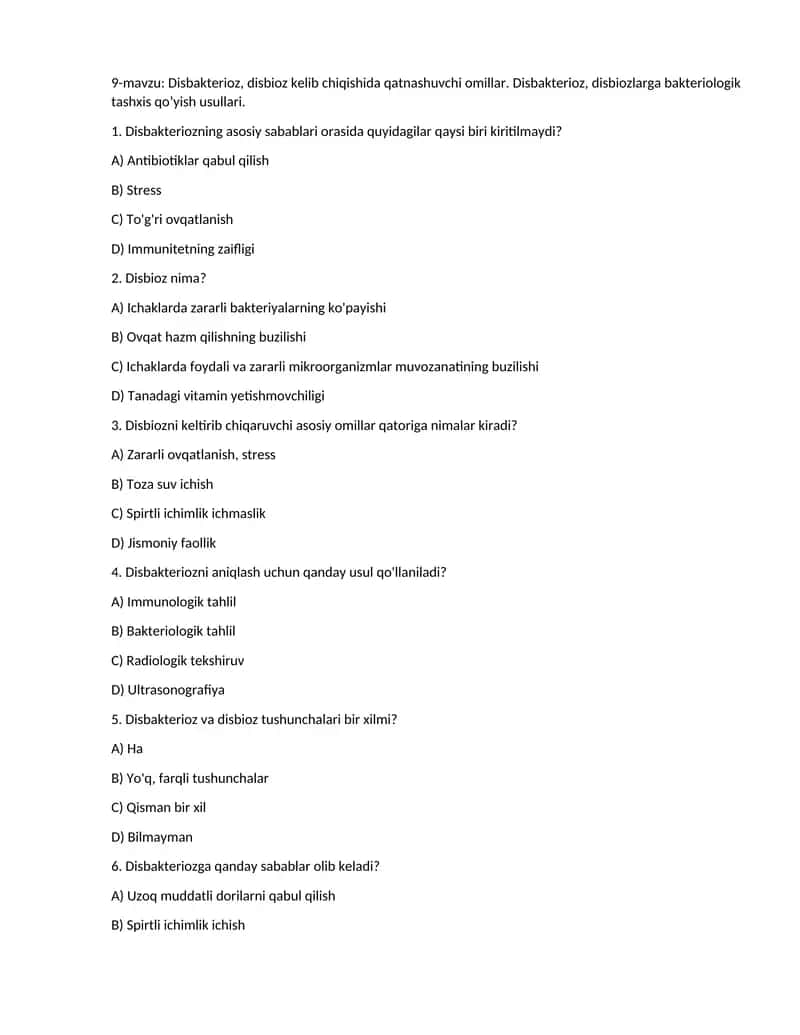 Disbakterioz, disbioz kelib chiqishida qatnashuvchi omillar. Disbakterioz, disbiozlar