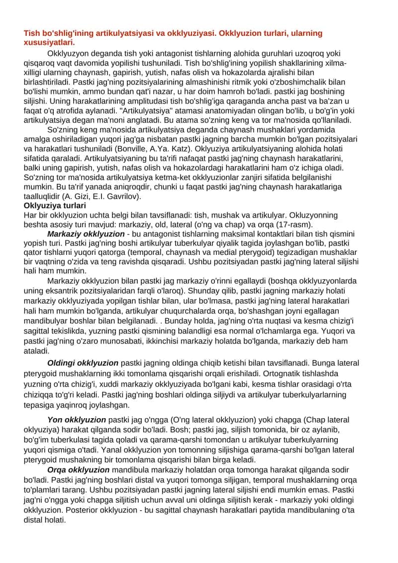 Okklyuziya va artikulyatsiya