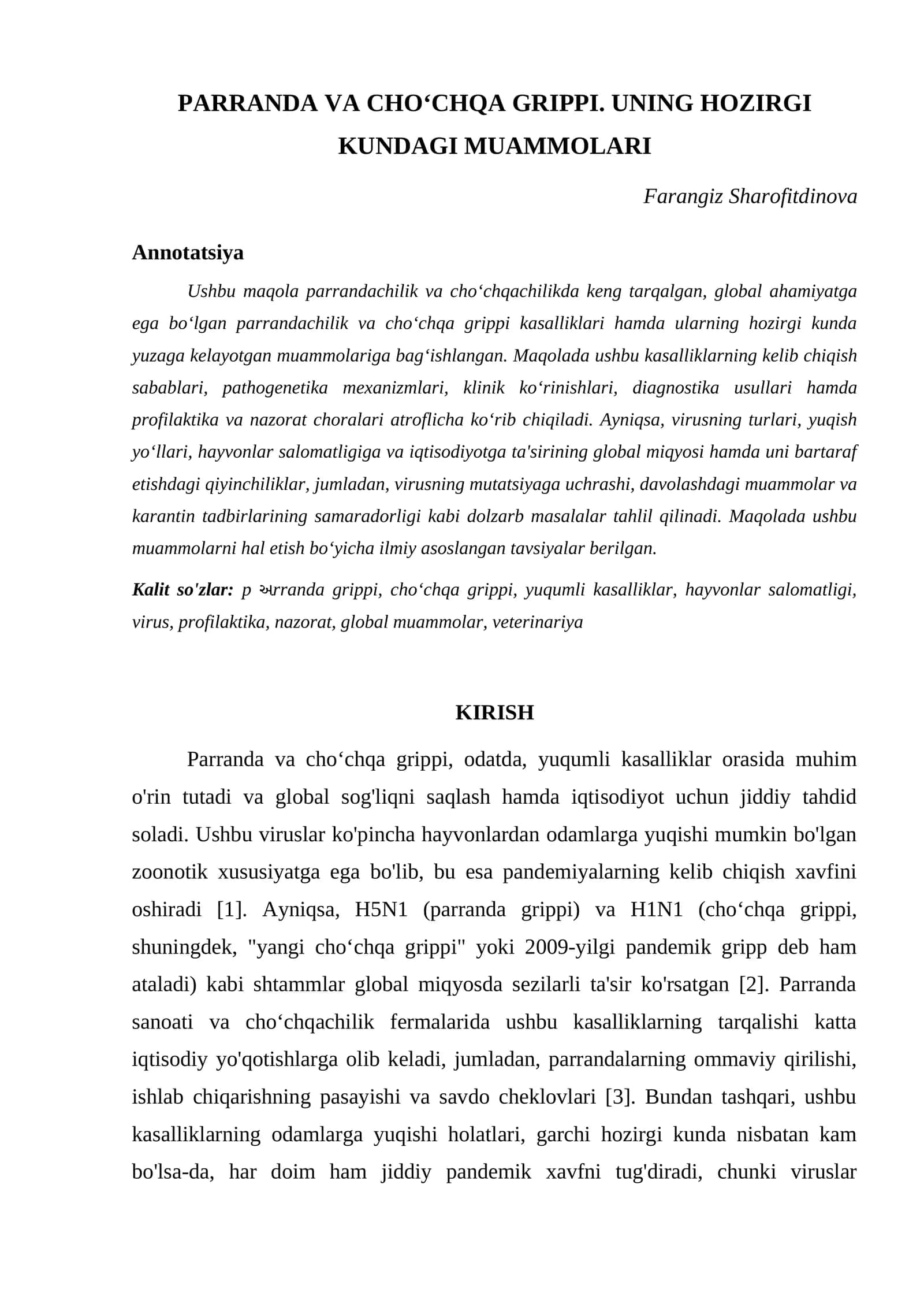 PARRANDA VA CHOʻCHQA GRIPPI. UNING HOZIRGI KUNDAGI MUAMMOLARI