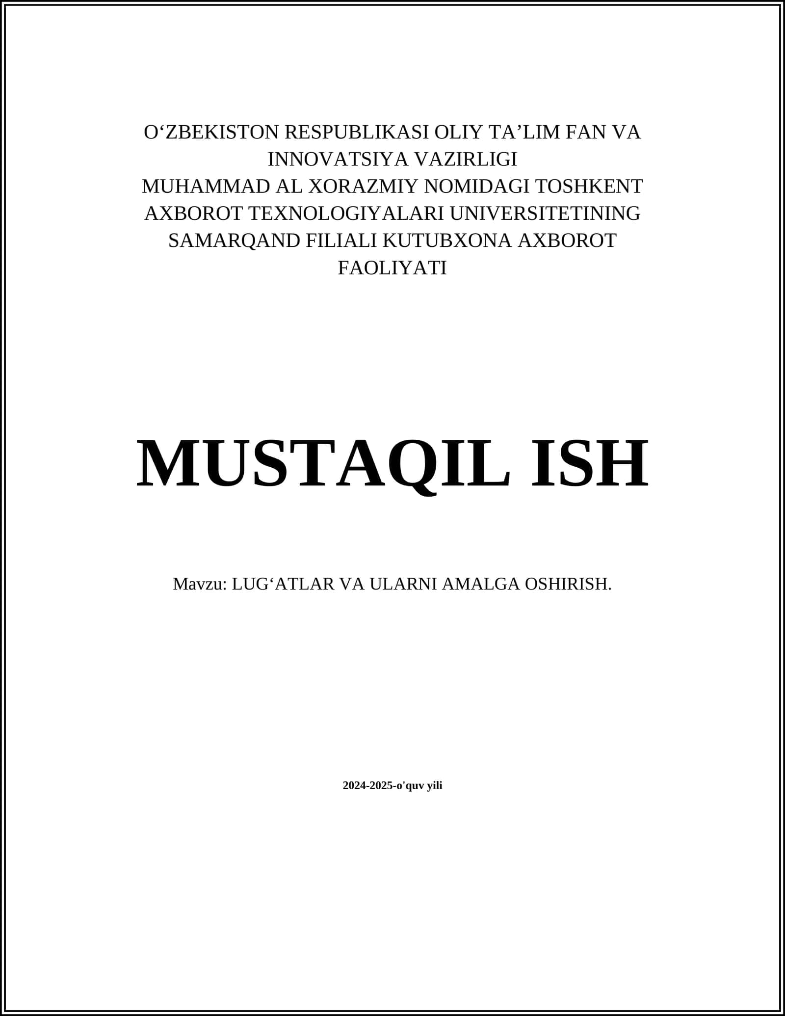LUGʻATLAR VA ULARNI AMALGA OSHIRISH