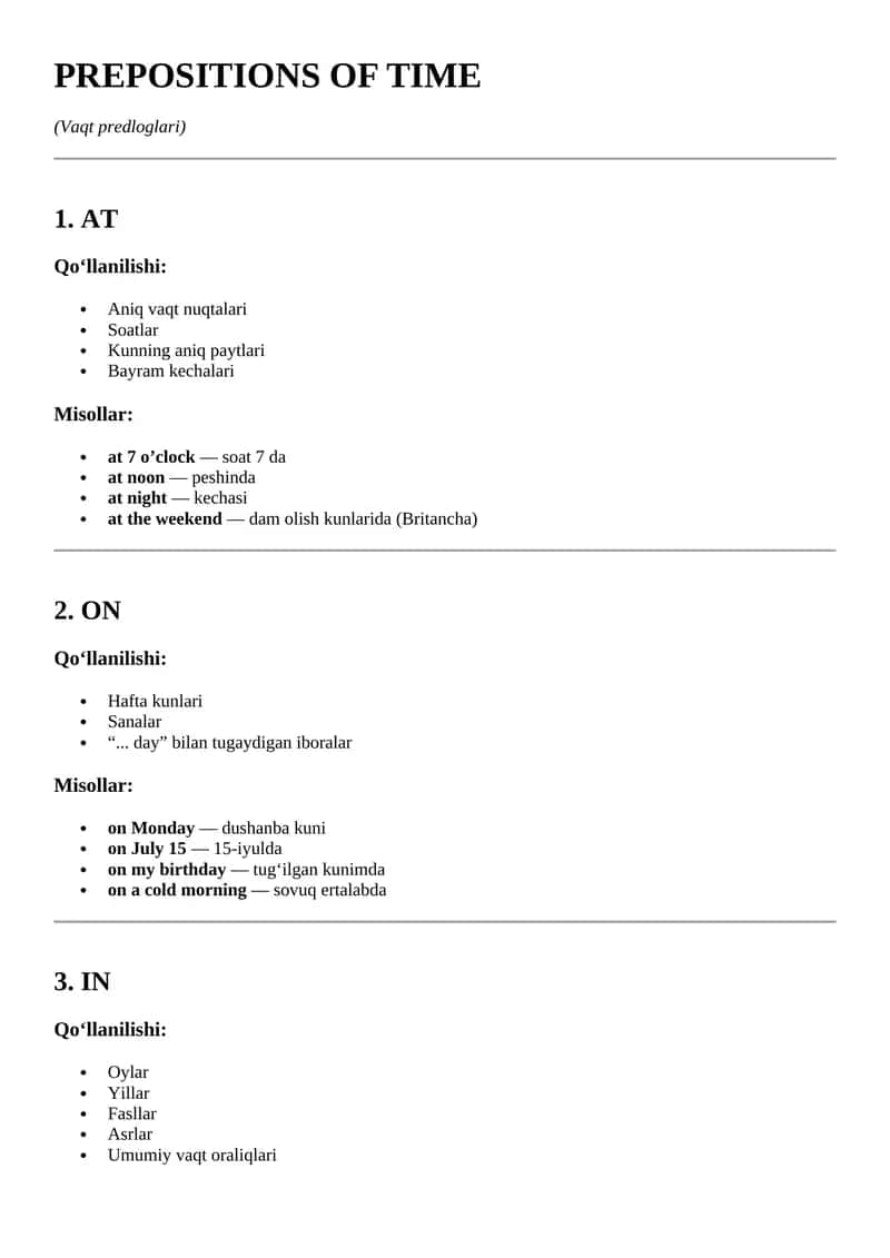 PREPOSITIONS OF TIME