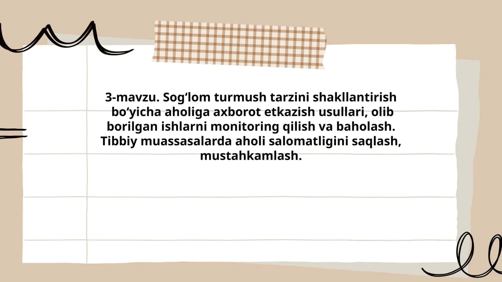 Sog‘lom turmush tarzini shakllantirish bo‘yicha aholiga axborot etkazish usullari, olib borilgan ishlarni monitoring qilish va baholash