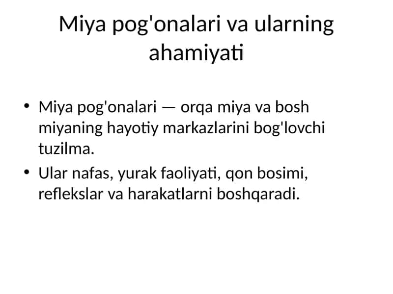 Miya pog'onalari va ularning ahamiyati