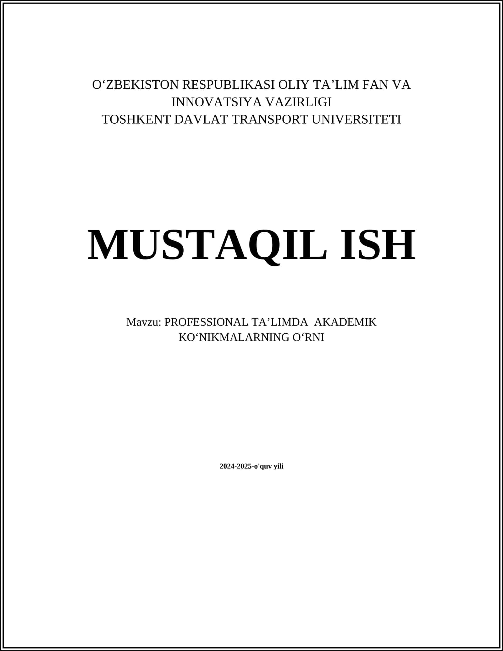 PROFESSIONAL TAʼLIMDA AKADEMIK KOʻNIKMALARNING OʻRNI