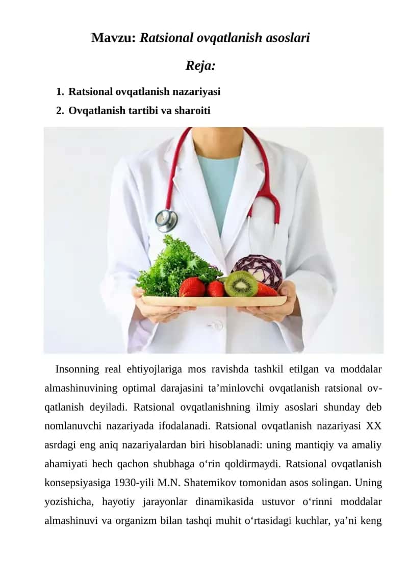 Ratsional ovqatlanish asoslari