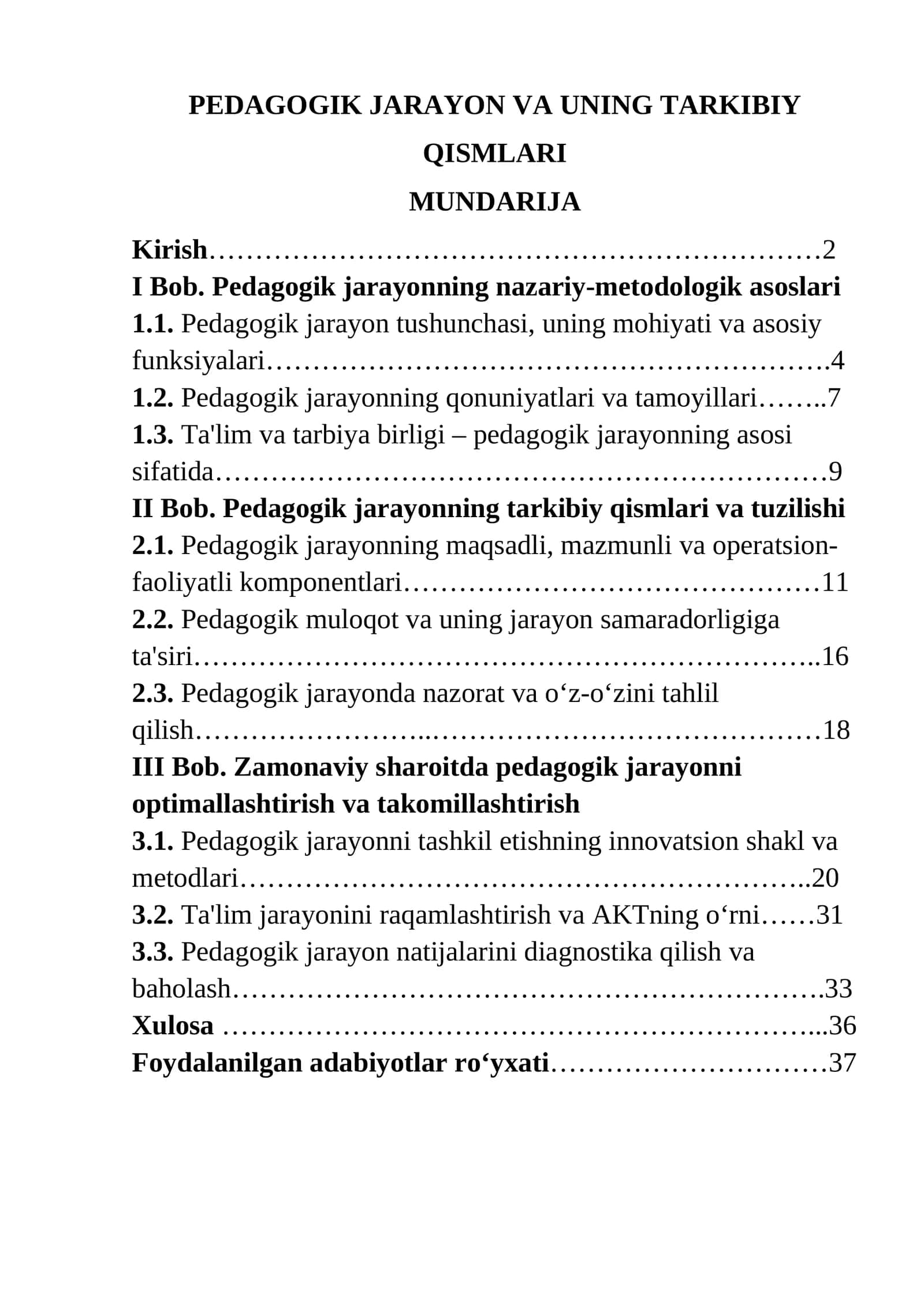 PEDAGOGIK JARAYON VA UNING TARKIBIY QISMLARI