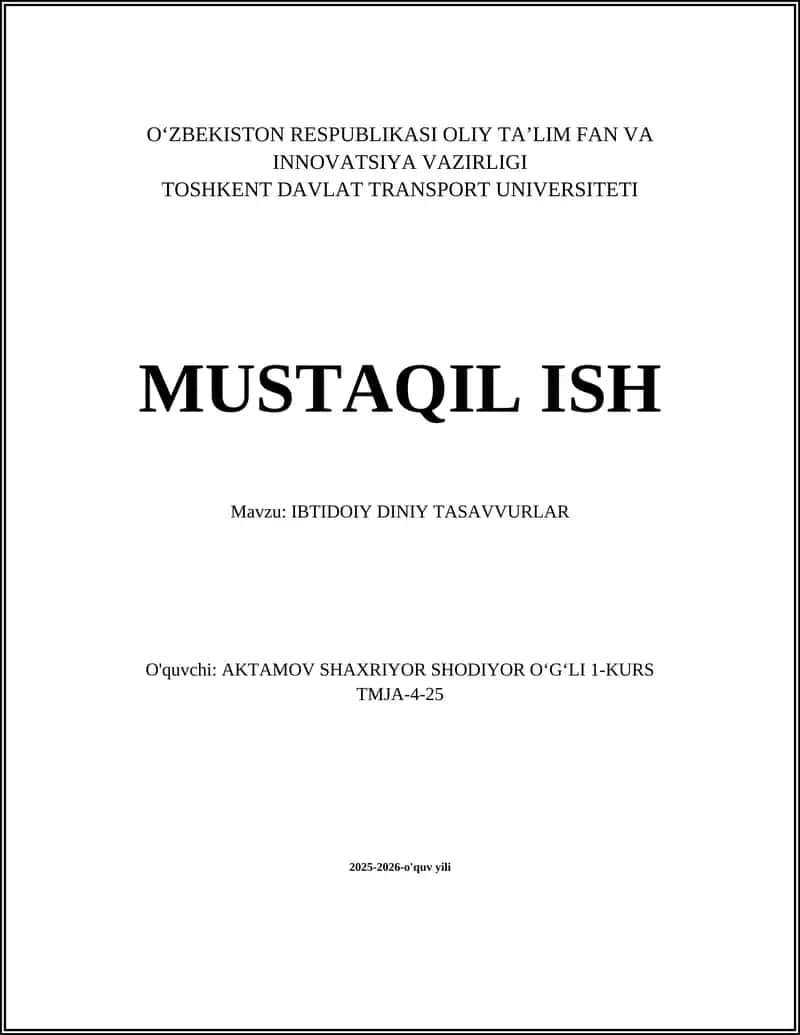 IBTIDOIY DINIY TASAVVURLAR