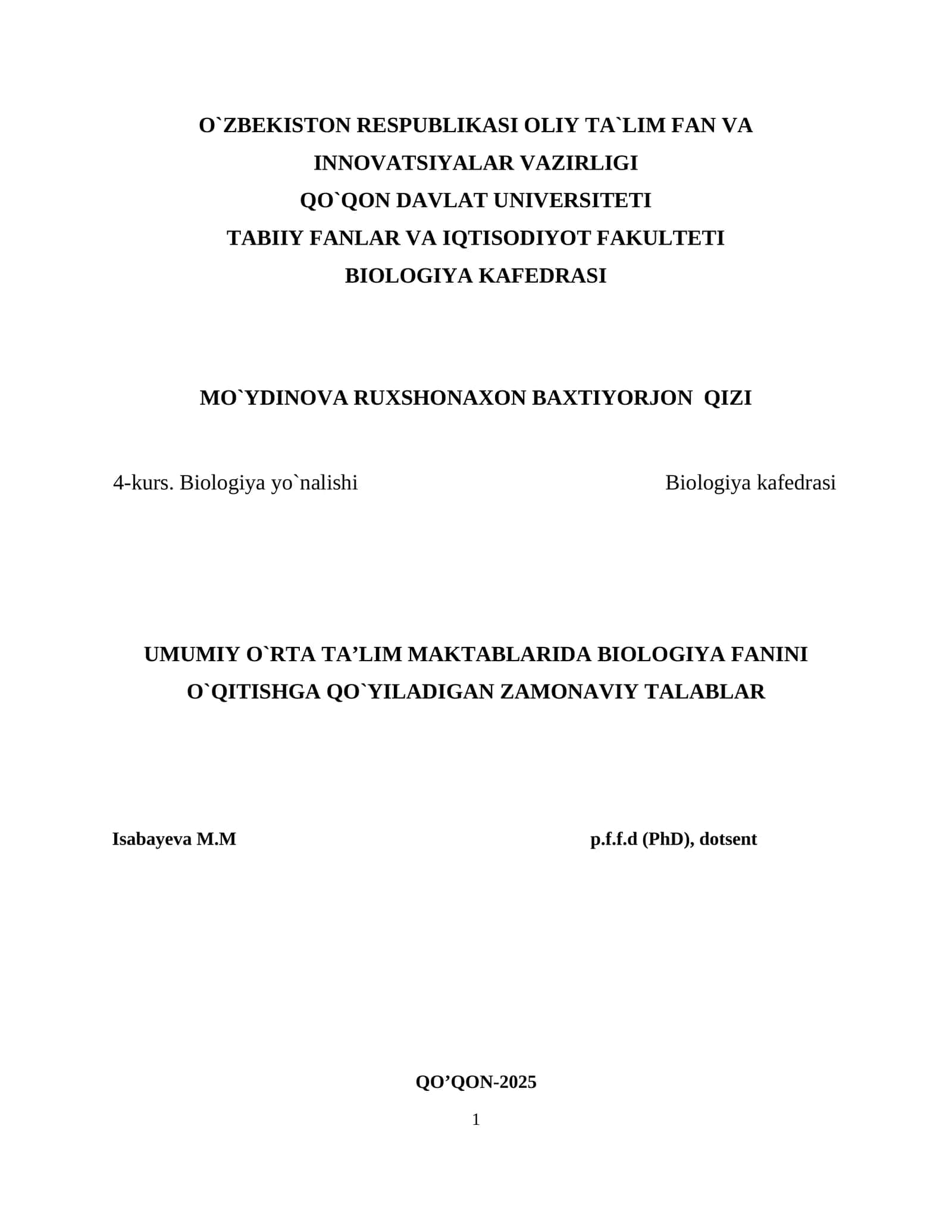 BIOLOGIYA FANINI O‘QITISHNING NAZARIY-METODOLOGIK ASOSLARI