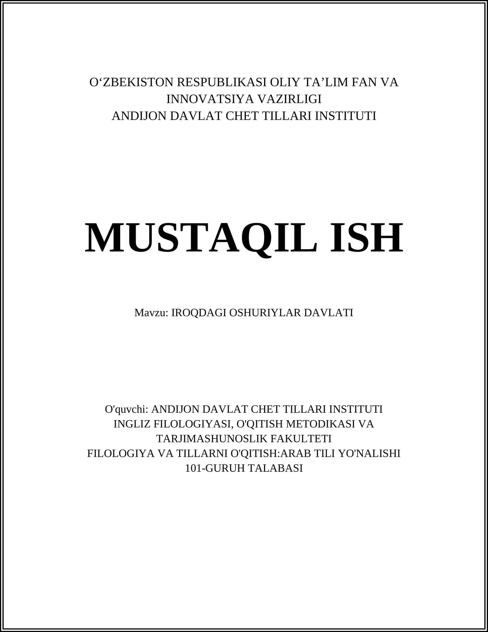 IROQDAGI OSHURIYLAR DAVLATI