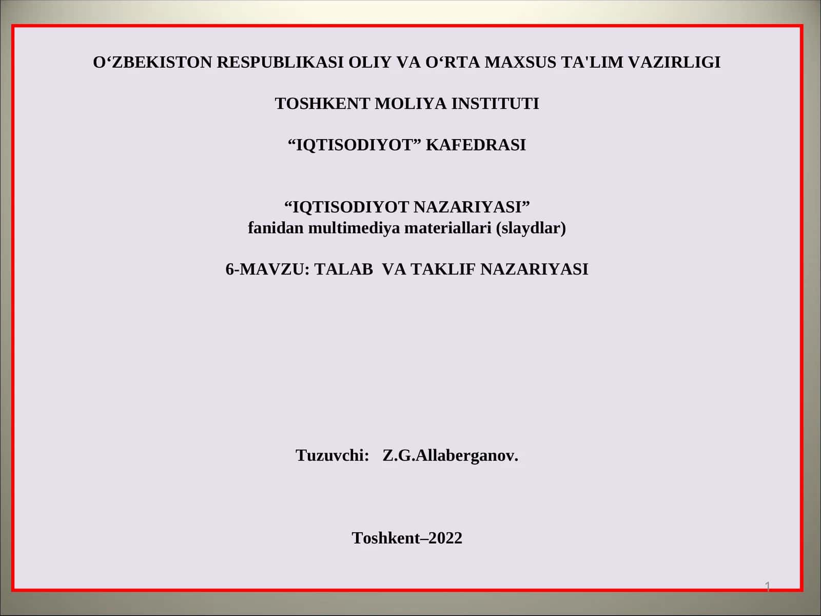 TALAB VA TAKLIF NAZARIYASI