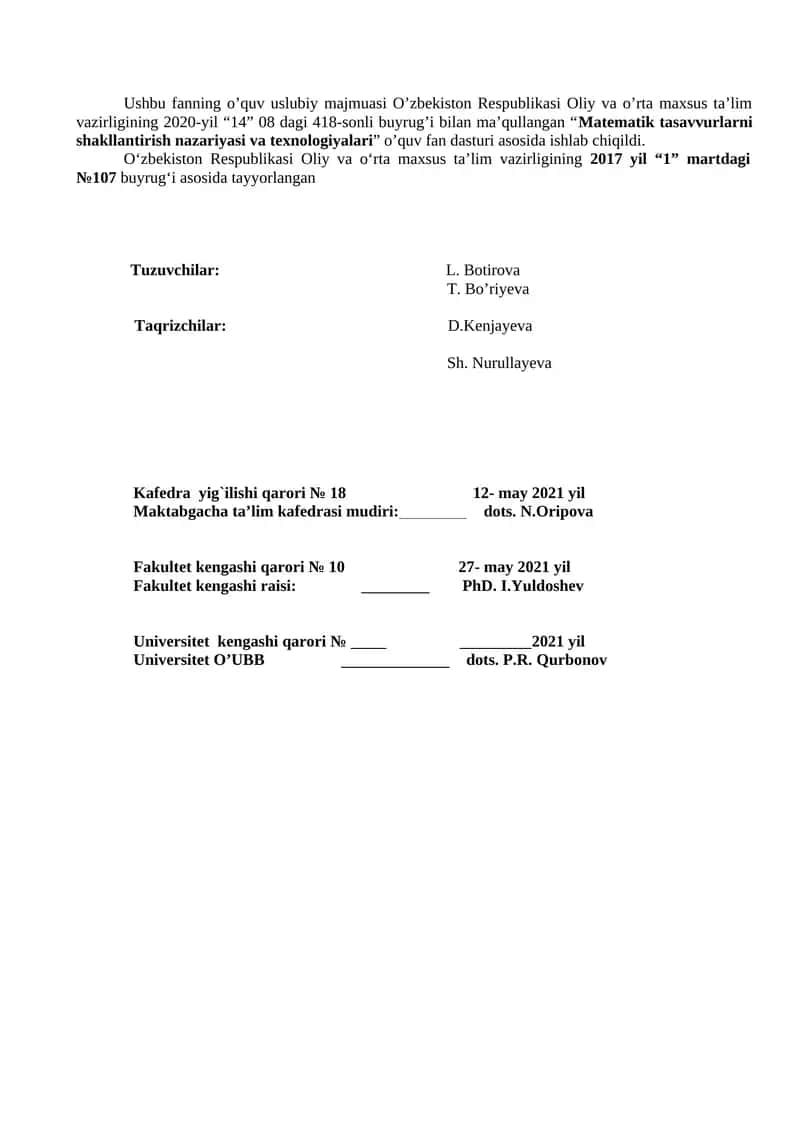 Matematik tasavvurlarni shakllantirish nazariyasi va texnologiyalari