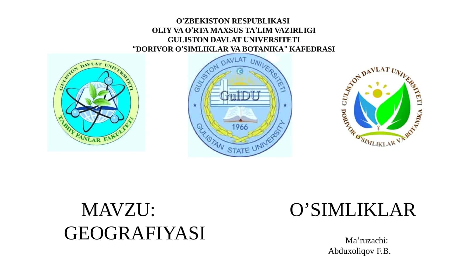 O’SIMLIKLAR GEOGRAFIYASI