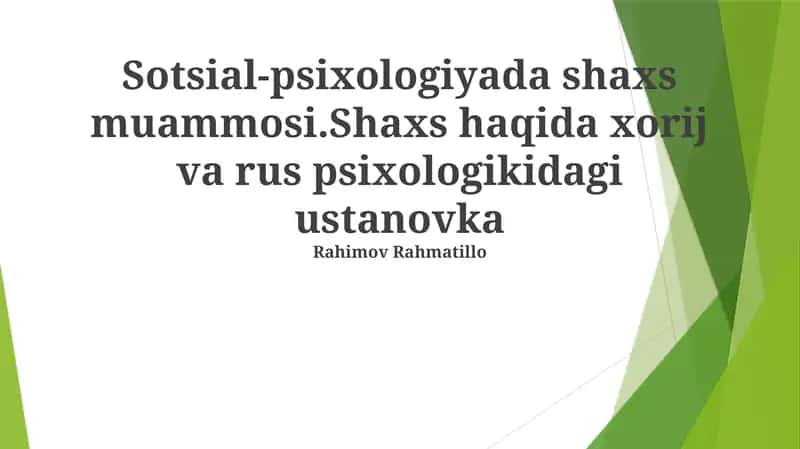 Shaxsiyat Muammosi Ijtimoiy Psixologiyada