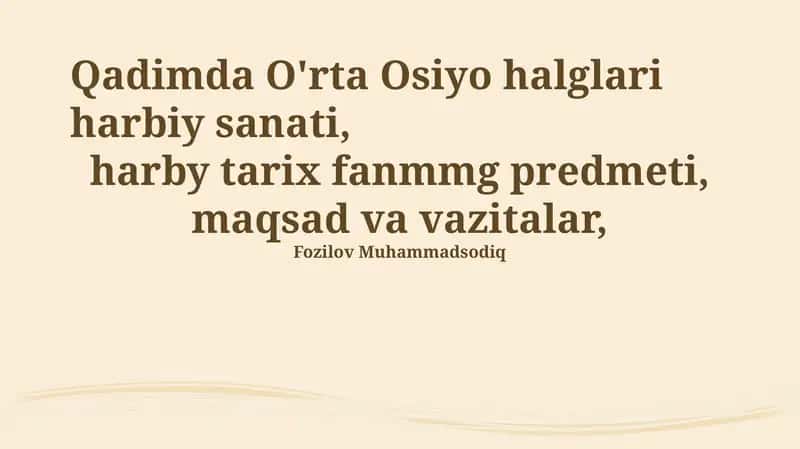 Qadimda O'rta Osiyo halglari harbiy sanati