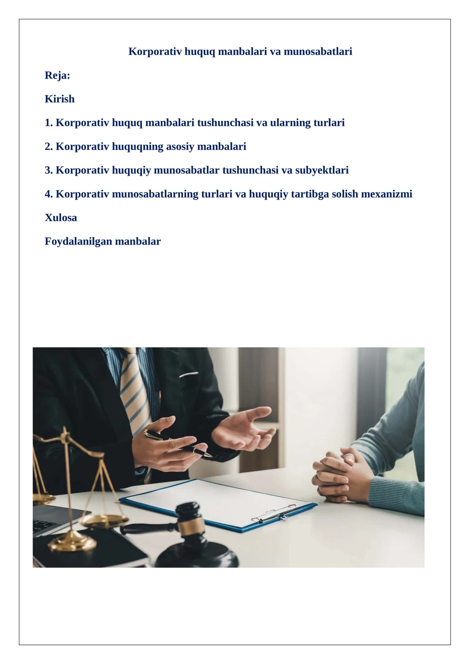 Korporativ huquq manbalari va munosabatlari