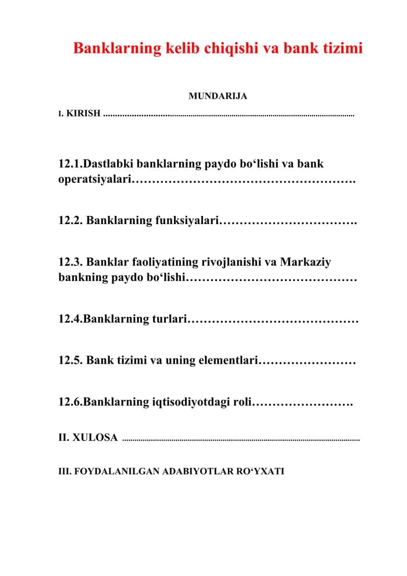 Banklarning kelib chiqishi va bank tizimi