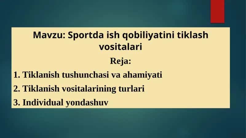 Sportda ish qobiliyatini tiklash vositalari