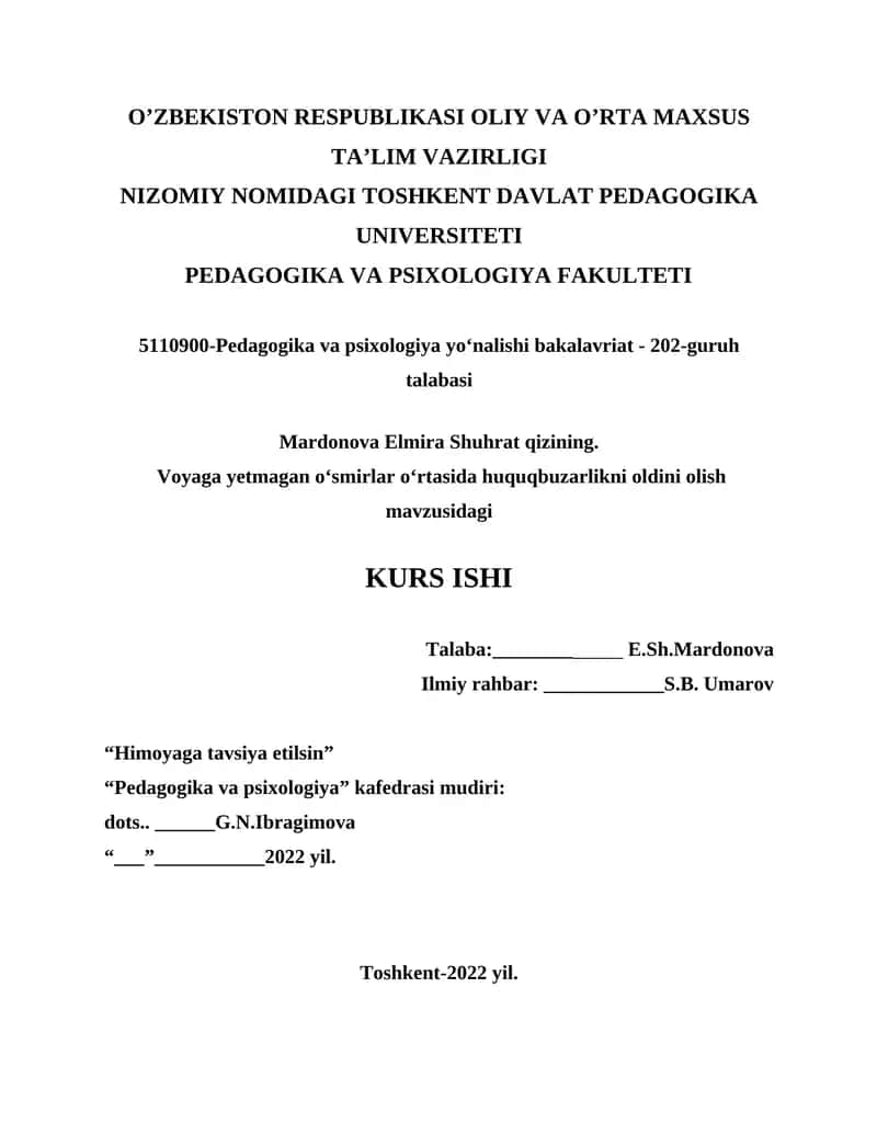 BOB VOYAGA YETMAGAN BOLALARDA HUQUQBUZARLIKLARNING KELIB CHIQISH SABABLARI