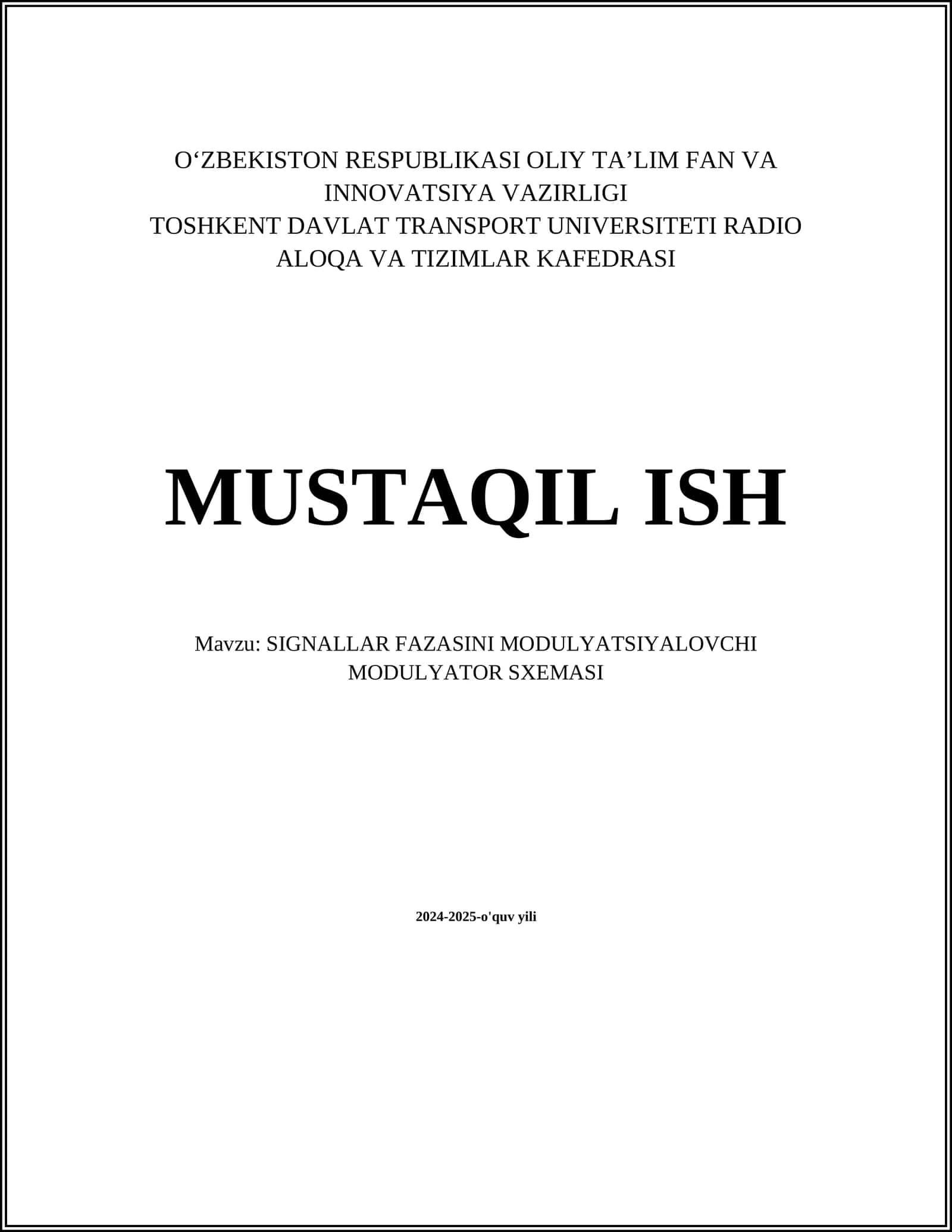 SIGNALLAR FAZASINI MODULYATSIYALOVCHI MODULYATOR SXEMASI