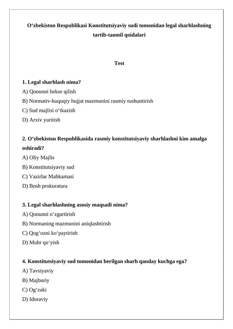 O‘zbekiston Respublikasi Konstitutsiyaviy sudi tomonidan legal sharhlashning tartib-taomil qoidalari