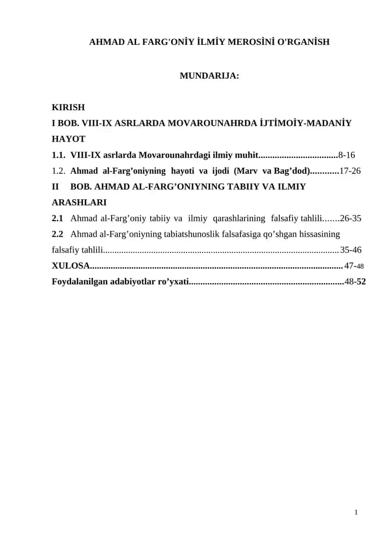 AHMAD AL FARG'ONİY İLMİY MEROSİNİ O'RGANİSH